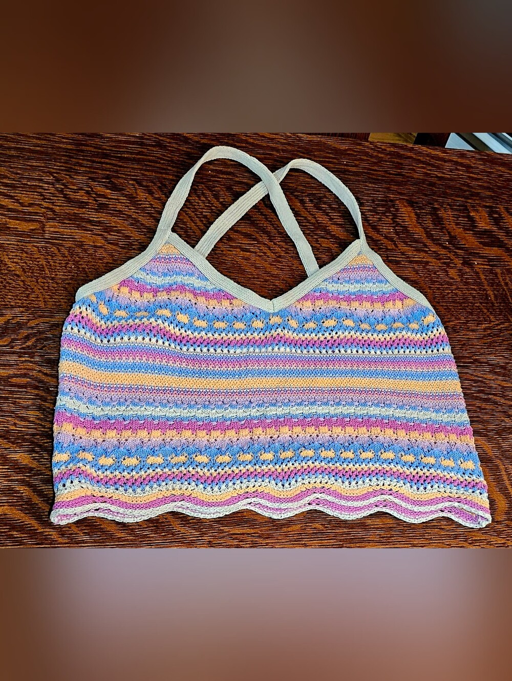 Altar'd State Pastel Crochet Striped Crop Camisole